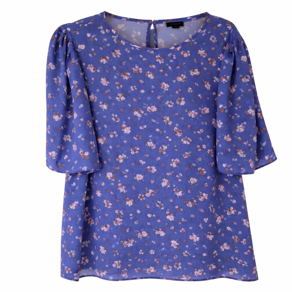 Ann Taylor Purple Floral Short Sleeve Blouse